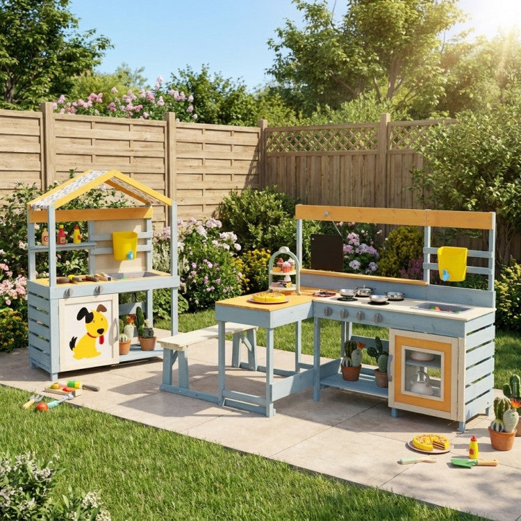 Kids Outdoor Play Complex with BBQ Grill & Picnic Table