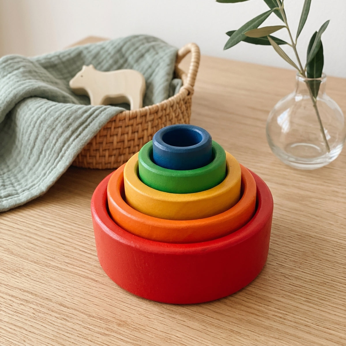 5-Piece Montessori Wooden Nesting & Stacking Bowls