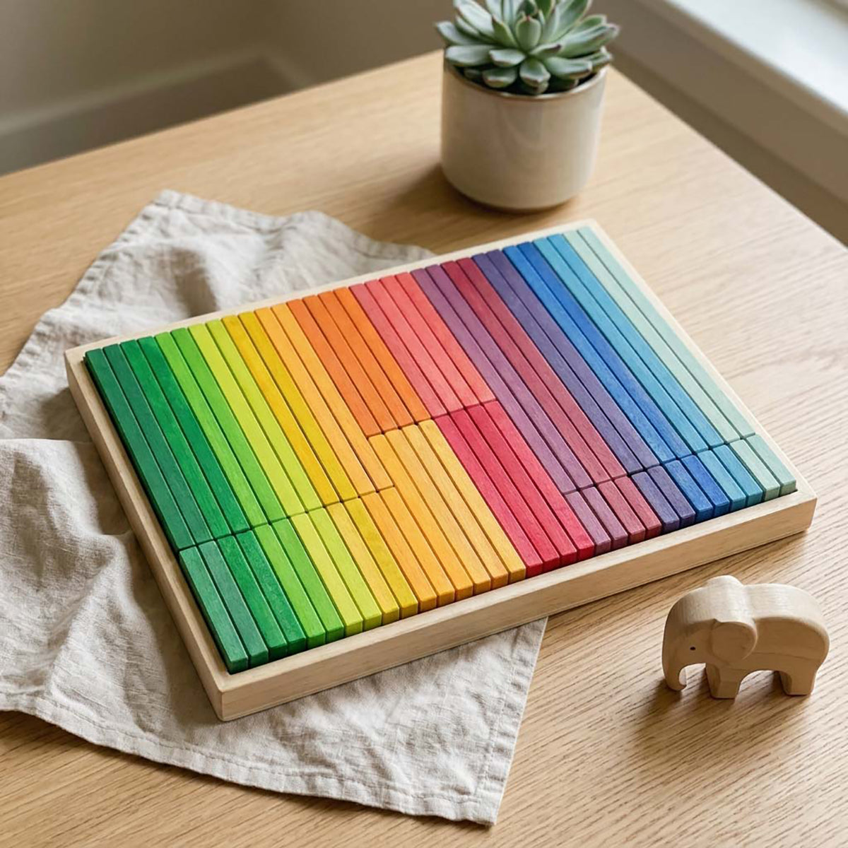 64 Pcs Wooden Rainbow Building Slats Set