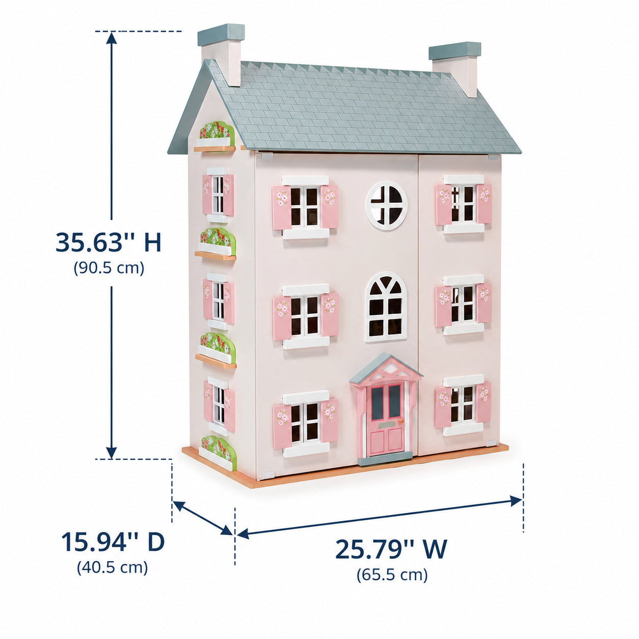 Large 4-Story Pink Wooden Dollhouse