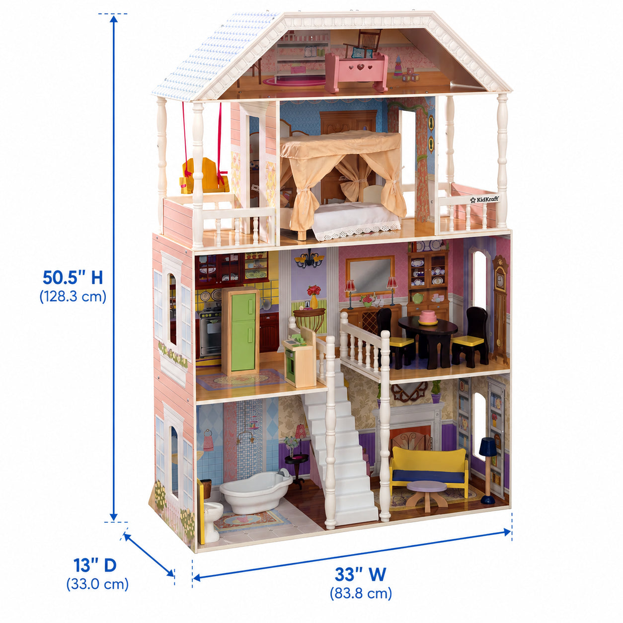 Classic Southern Style 4-Level Wooden Dollhouse