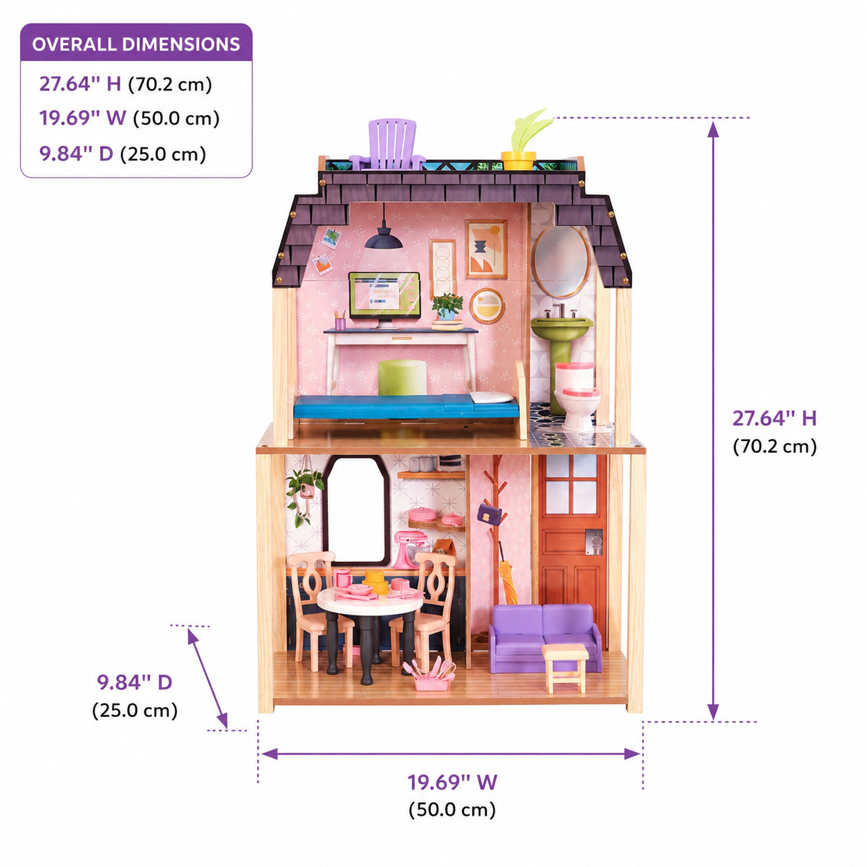 Wooden Dollhouse with Rooftop Deck