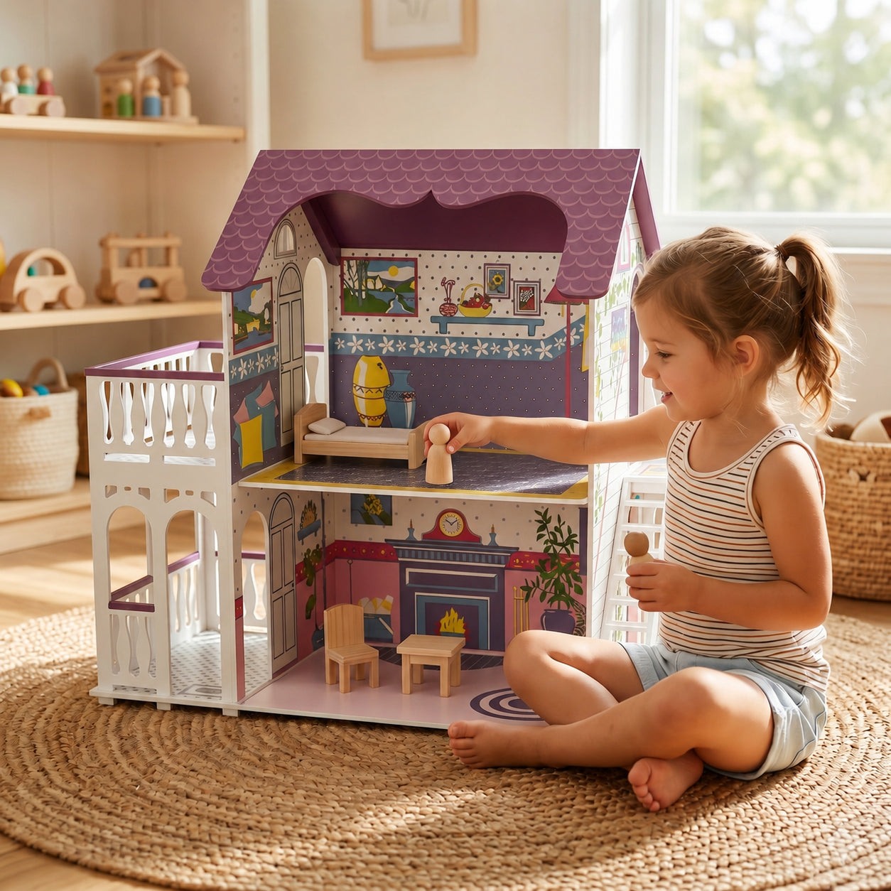 Large Unfurnished Solid Wood Dollhouse