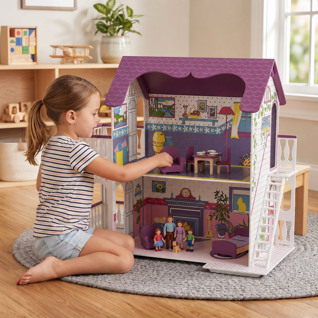 Large Unfurnished Solid Wood Dollhouse