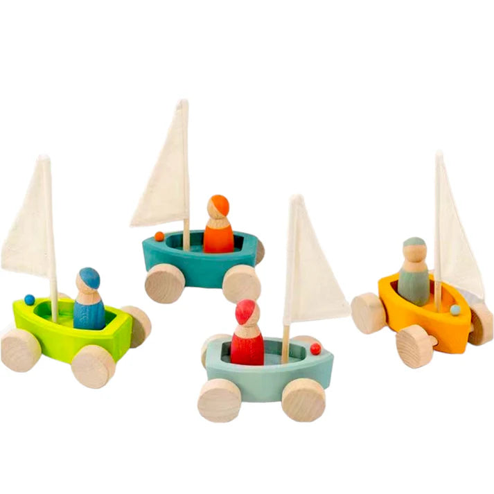 4-Piece Wooden Land Yachts & Peg Doll Sailors Set