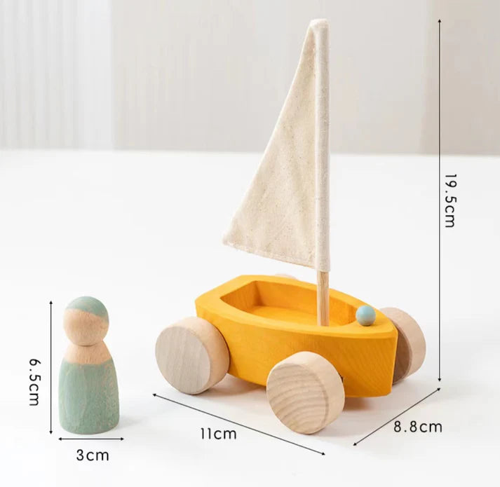 4-Piece Wooden Land Yachts & Peg Doll Sailors Set