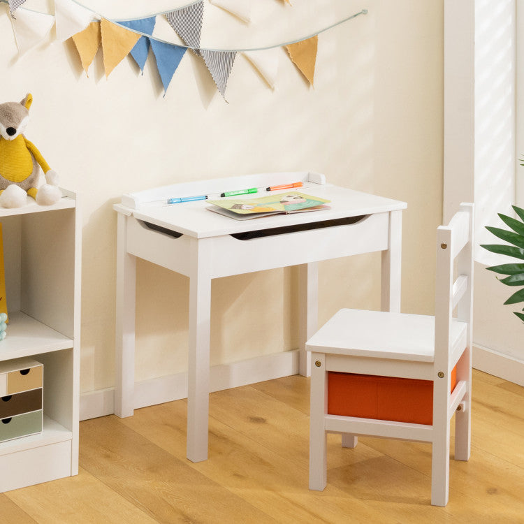 Montessori Wooden Kids Activity Table and Chair with Storage