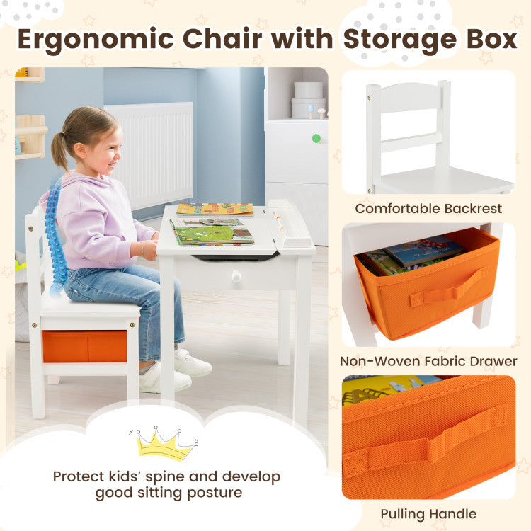 Montessori Wooden Kids Activity Table and Chair with Storage