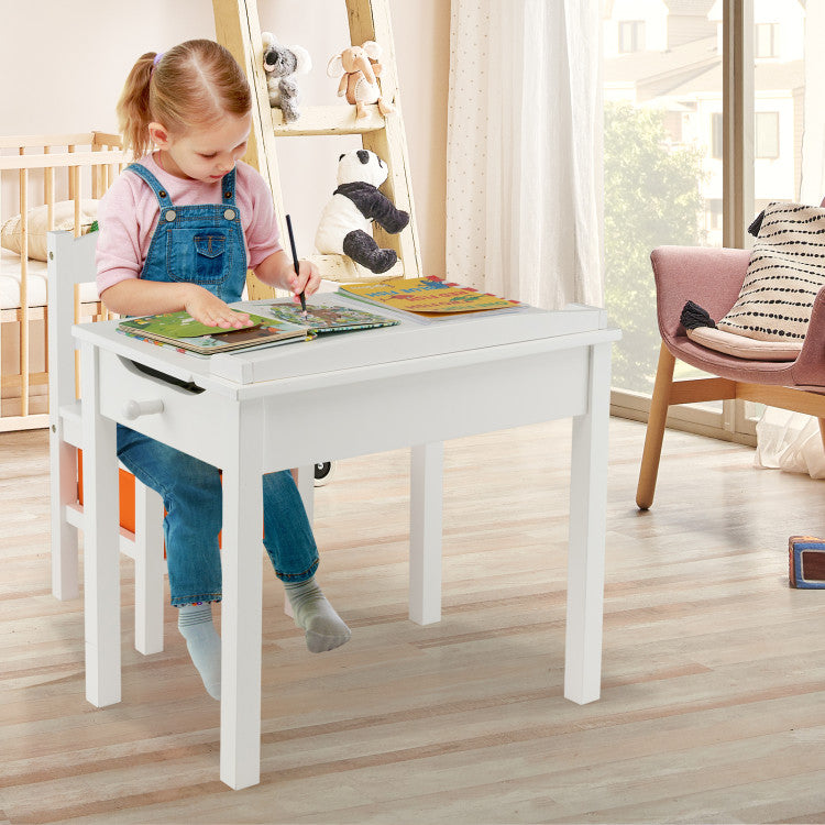 Montessori Wooden Kids Activity Table and Chair with Storage