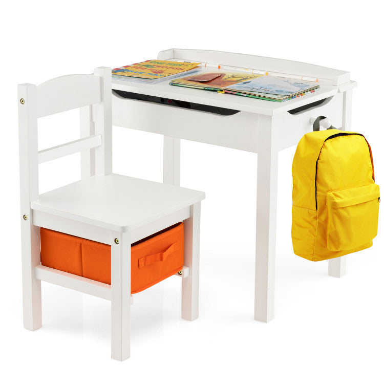 Montessori Wooden Kids Activity Table and Chair with Storage