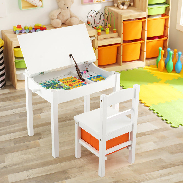 Montessori Wooden Kids Activity Table and Chair with Storage