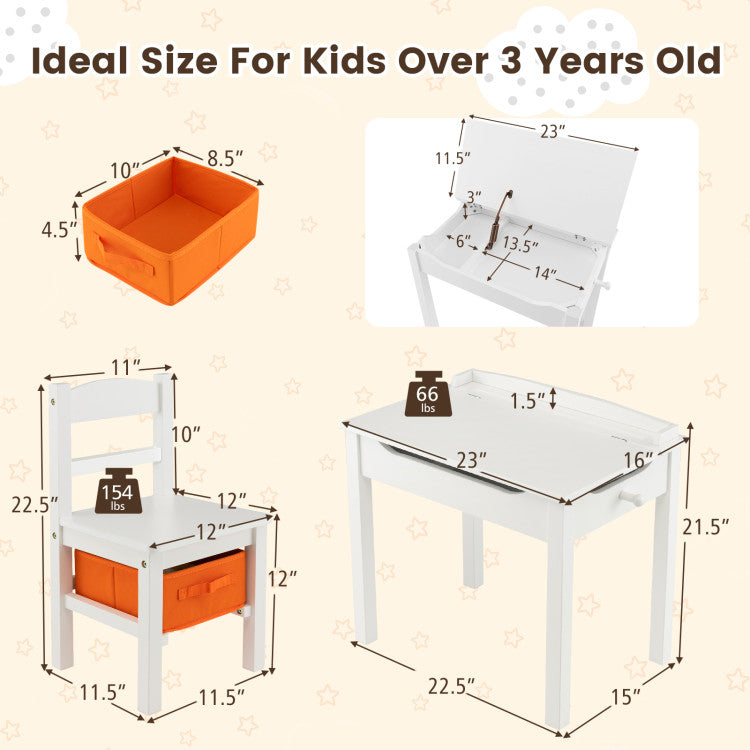 Montessori Wooden Kids Activity Table and Chair with Storage
