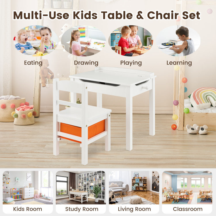 Montessori Wooden Kids Activity Table and Chair with Storage