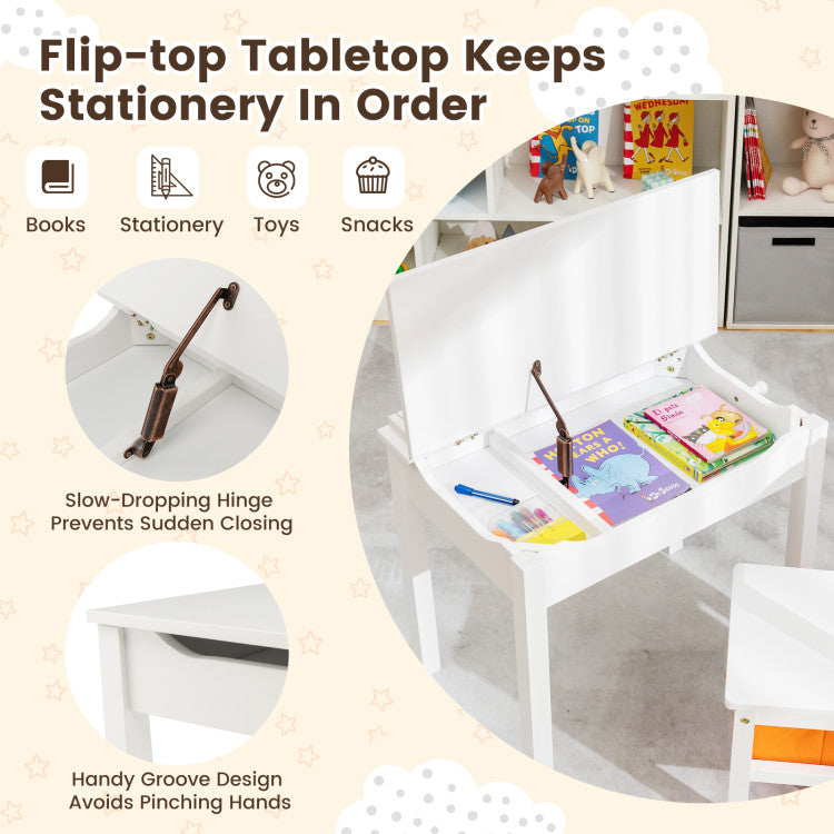 Montessori Wooden Kids Activity Table and Chair with Storage