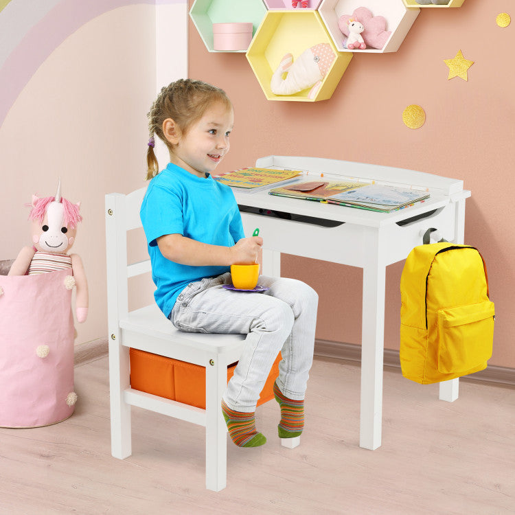 Montessori Wooden Kids Activity Table and Chair with Storage