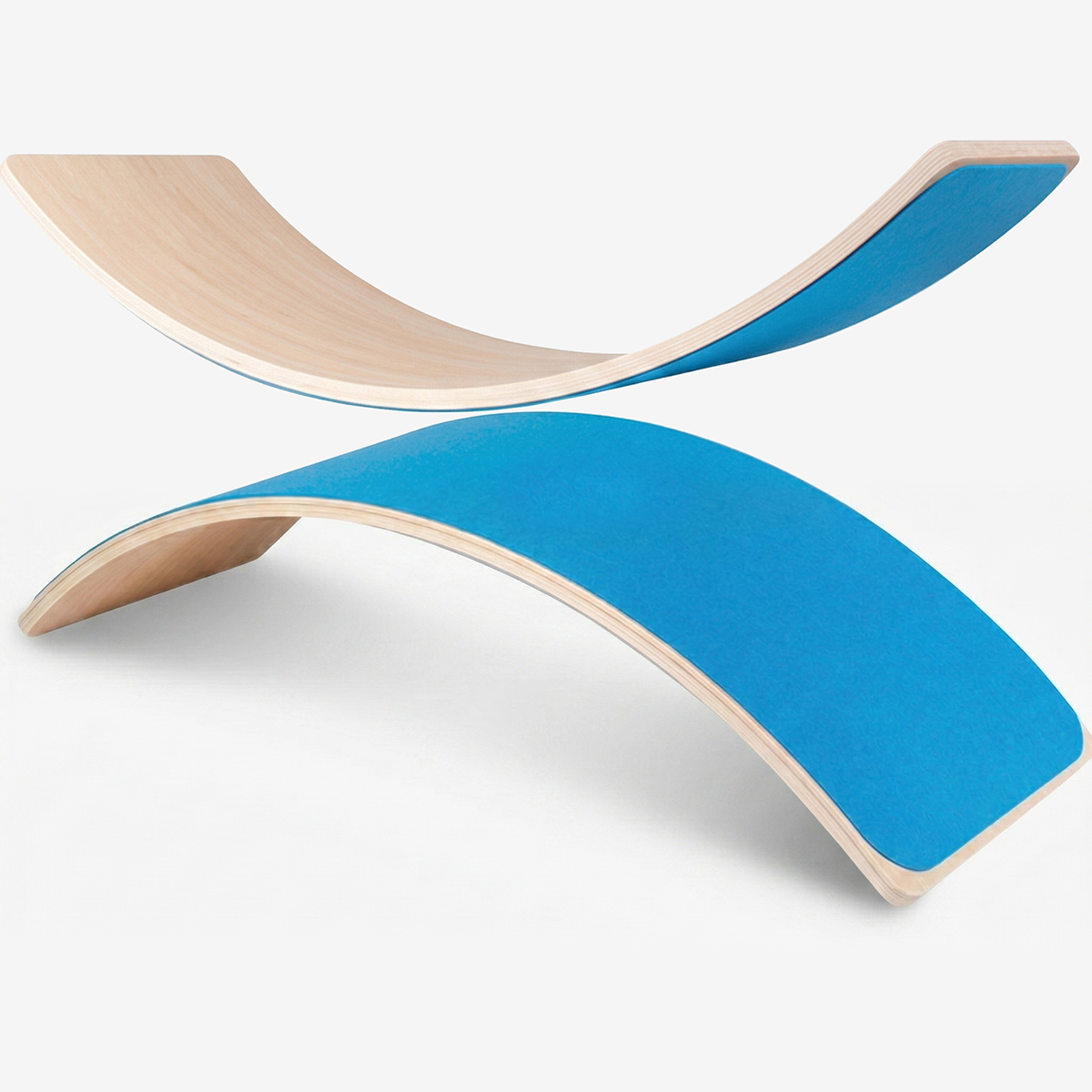 Sky blue felt-covered wooden balance board for imaginative play