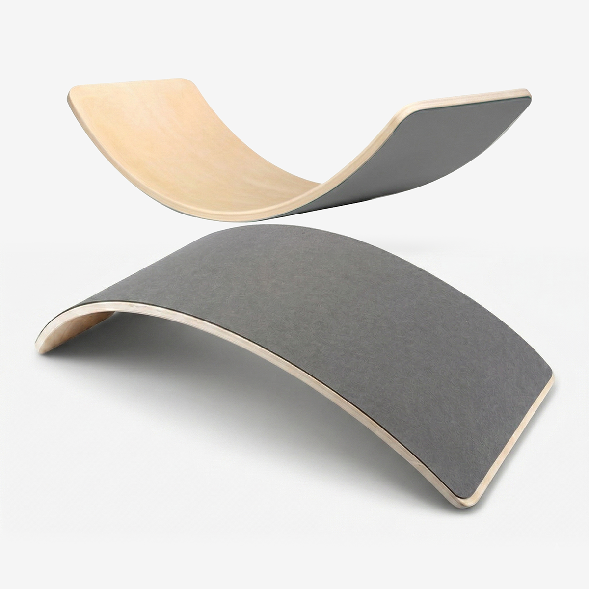 Dark gray felt-covered wooden balance board for noise reduction and floor protection