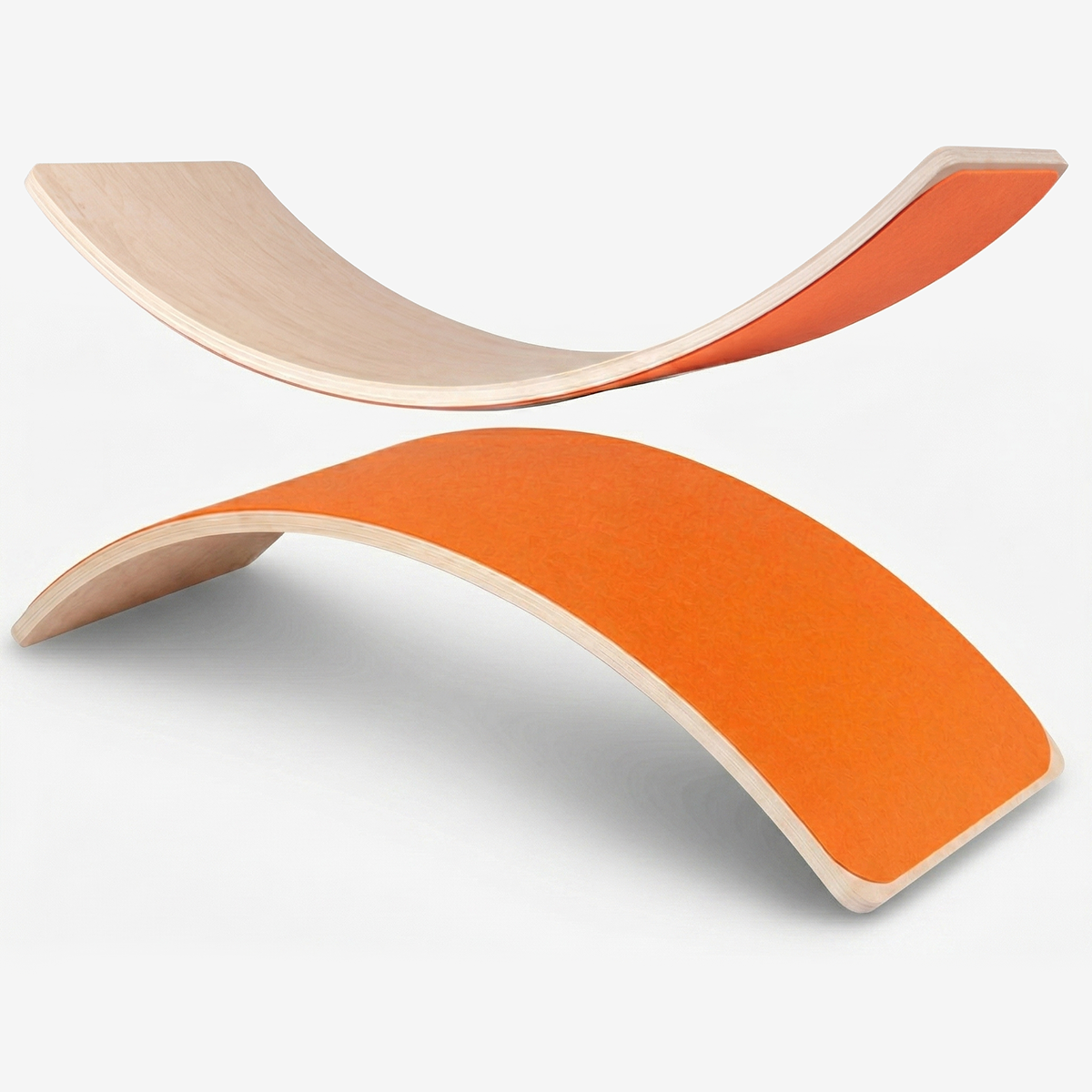 Vibrant orange felt wooden wobble board for indoor active fun