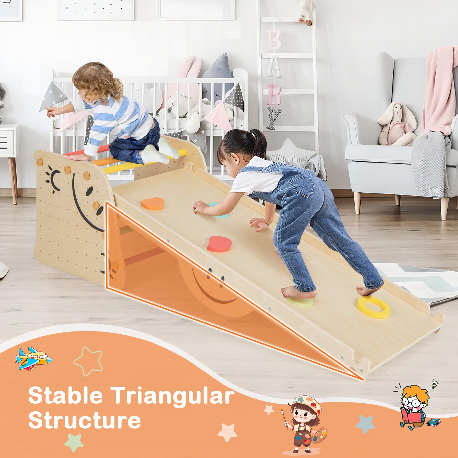 Montessori Wooden Climbing Triangle & Seesaw Set