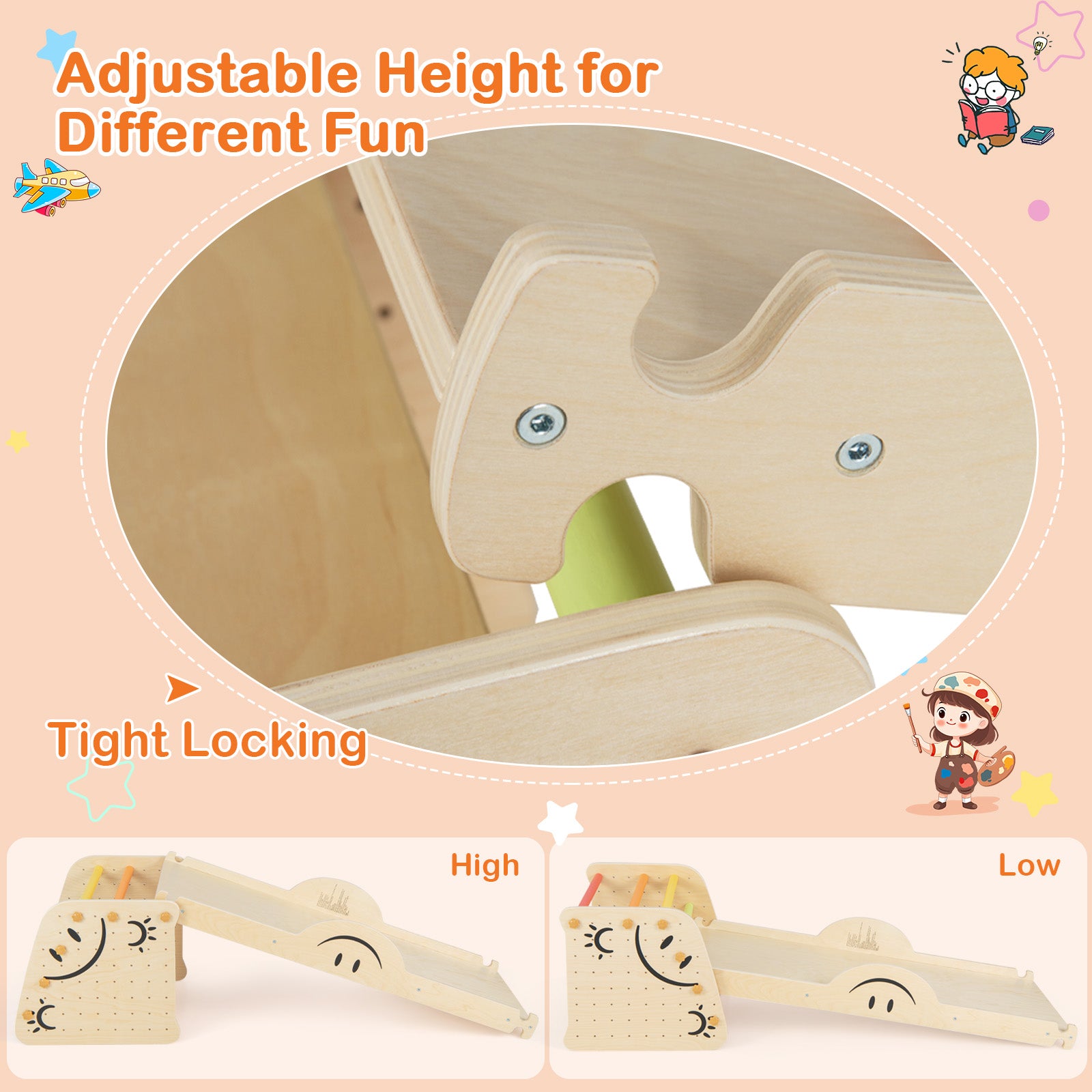 Montessori Wooden Climbing Triangle & Seesaw Set