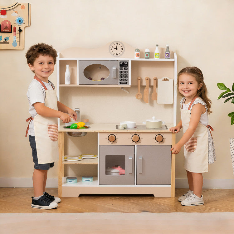 Wooden Realistic Toddler Pretend Cooking Toy with Oven & Sink