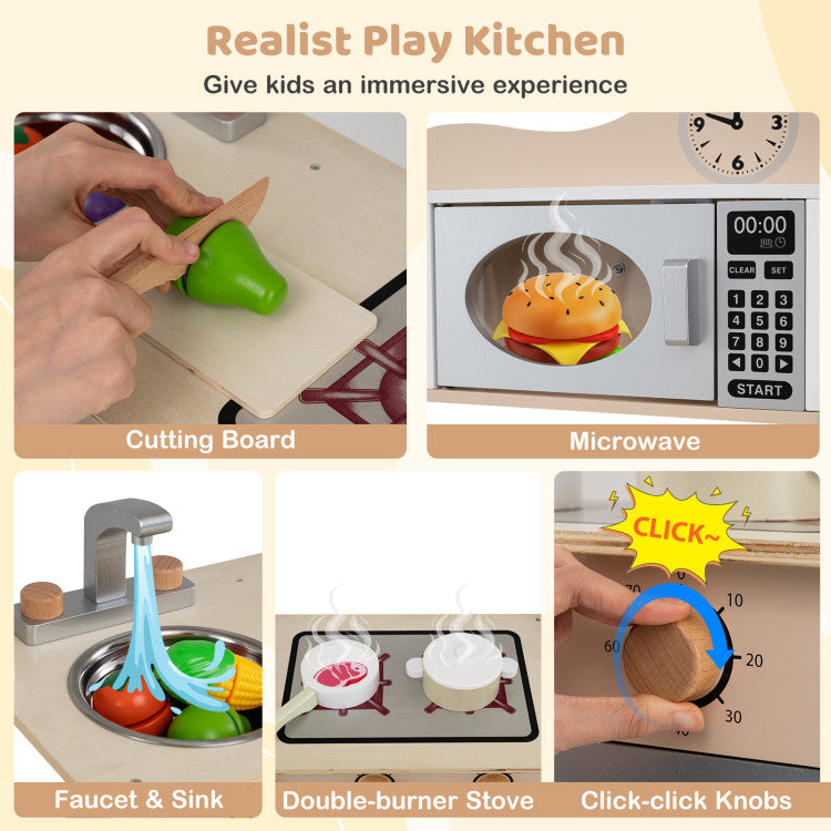 Wooden Realistic Toddler Pretend Cooking Toy with Oven & Sink