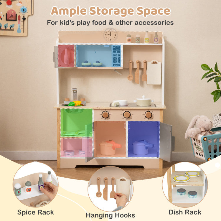 Wooden Realistic Toddler Pretend Cooking Toy with Oven & Sink