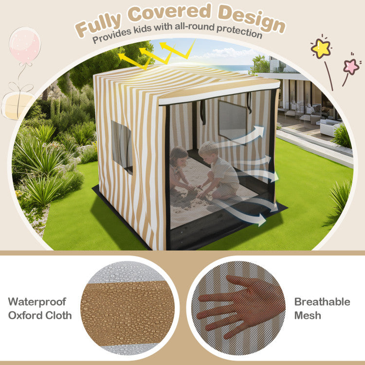 Cabana-Style Kids Wooden Sandbox with Canopy, Bench Seats & Hidden Storage