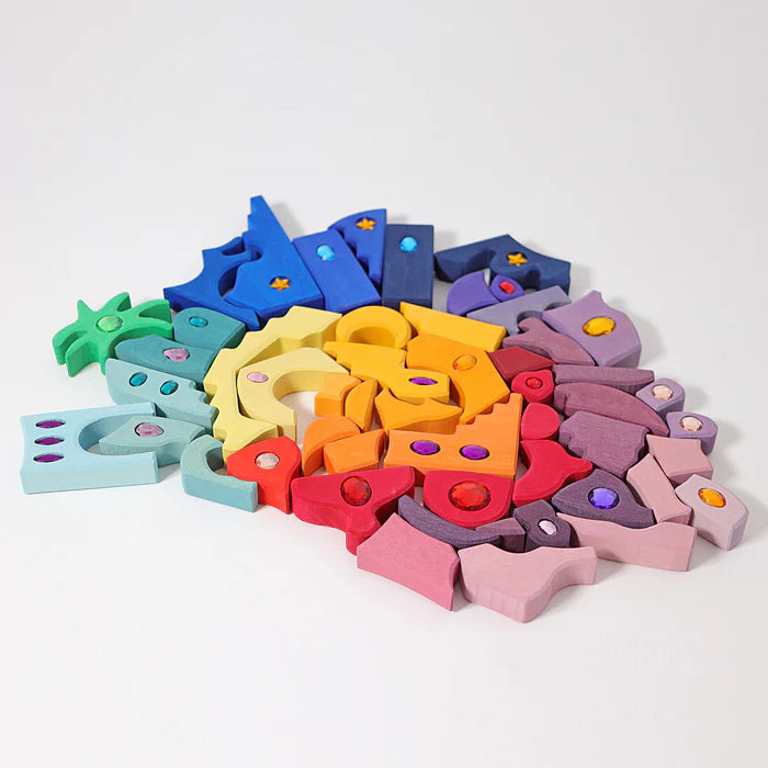 52-Piece Sparkling Gemstone Wooden Mandala Puzzle & Building Set