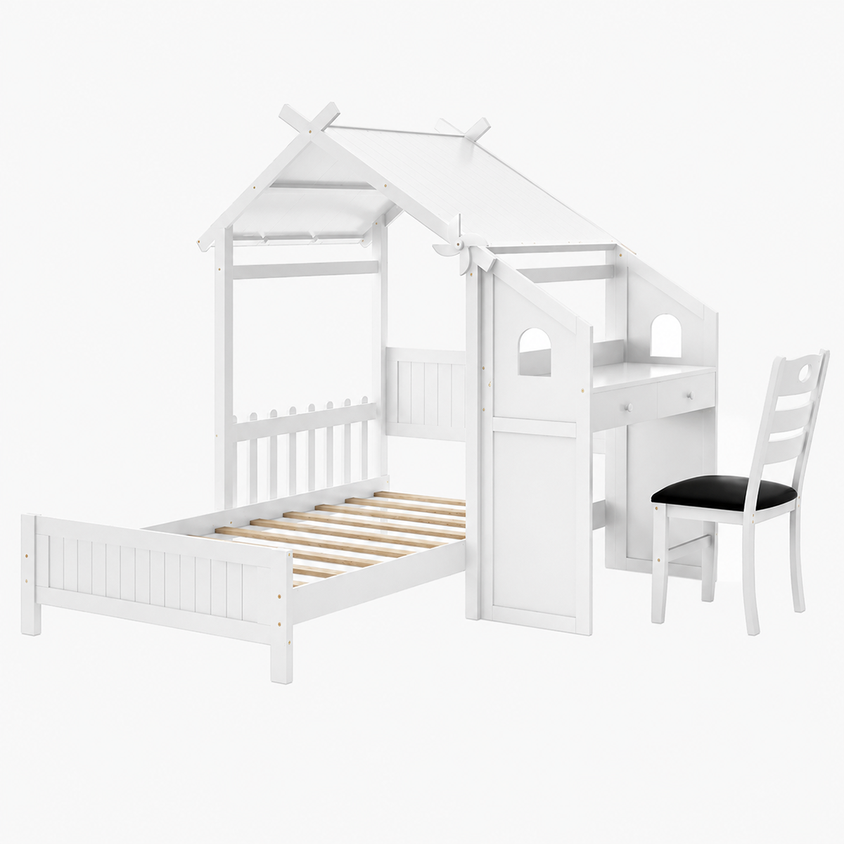 Twin House Bed with Drawers & Windmill Design