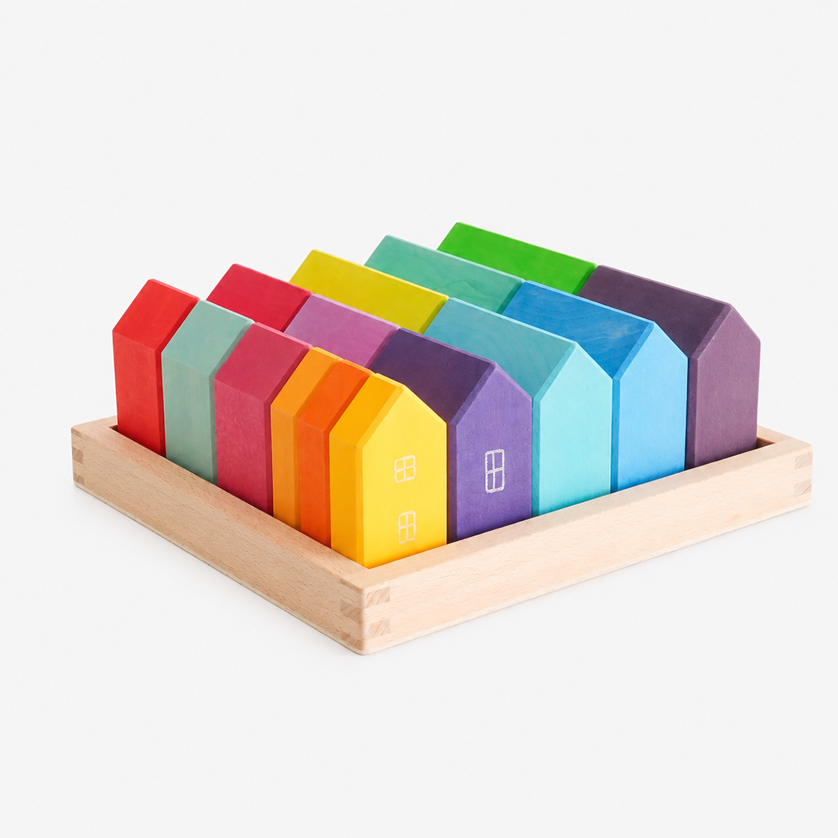 15 Pcs Wooden Village House Blocks Set