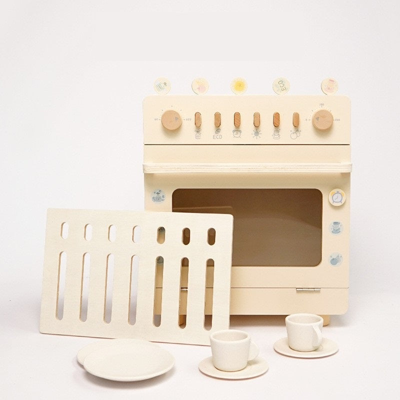 Wooden Dishwasher Pretend Play Kitchen Appliance with Dish Accessories