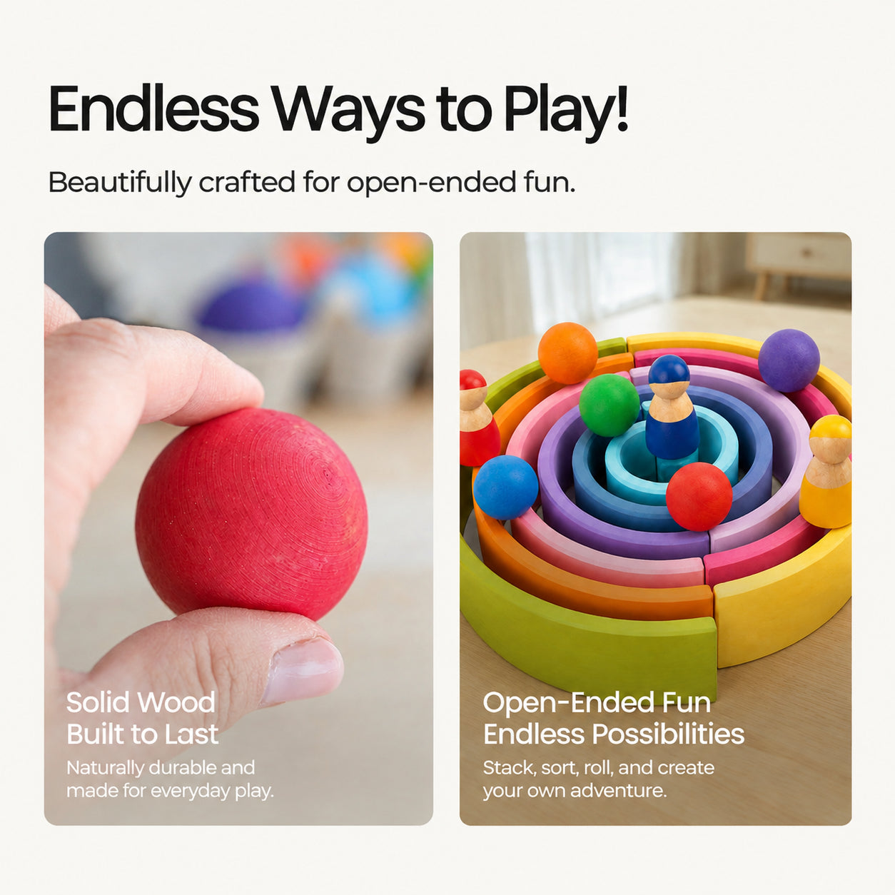 6-Piece Maple Wood Sorting Balls for Rainbow & Marble Play