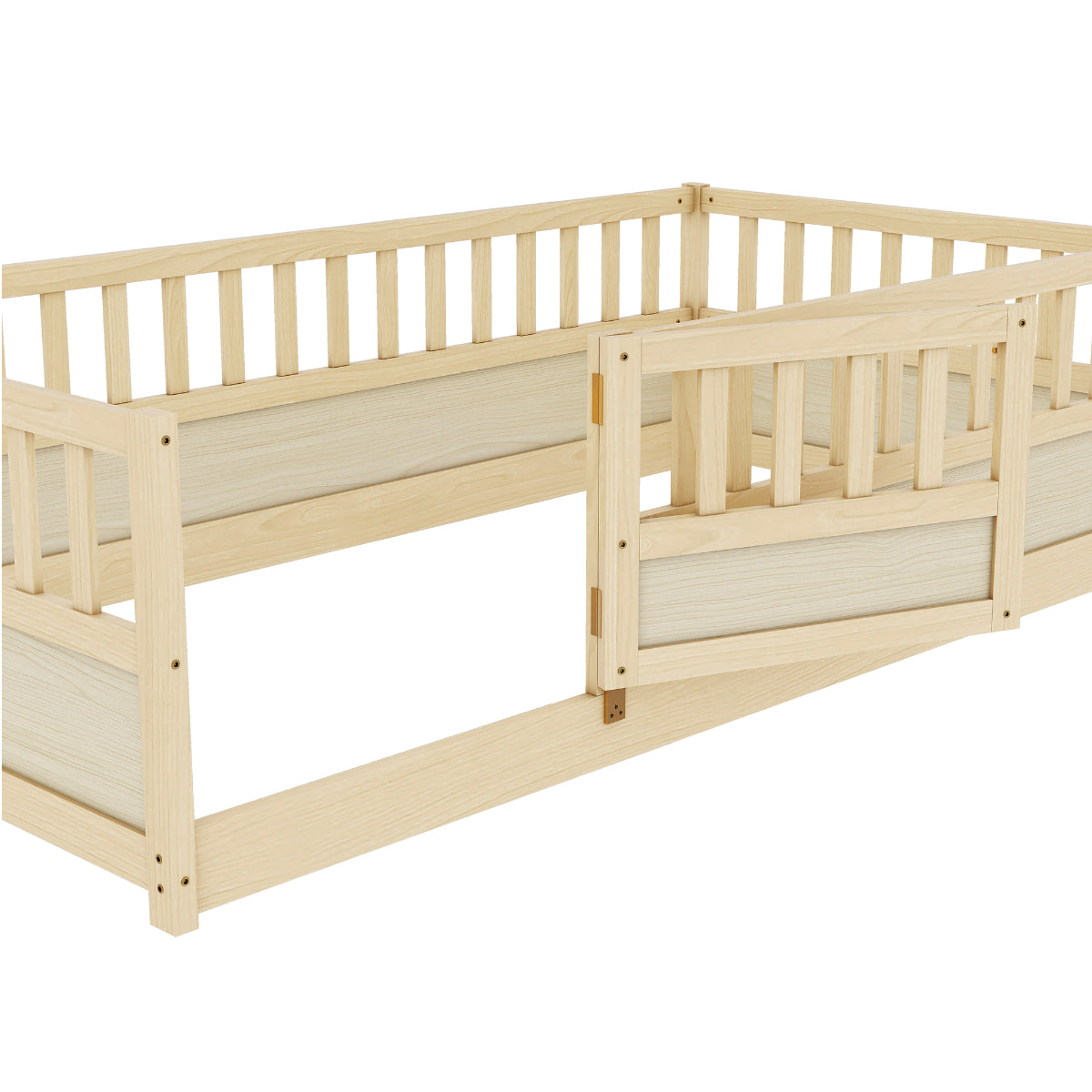 Twin Pine Floor Bed with Safety Rails and Door