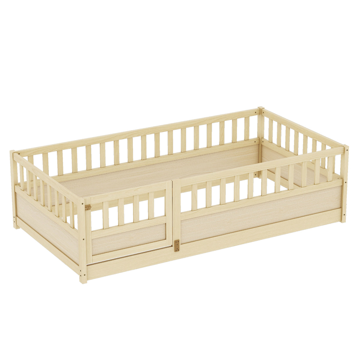 Twin Pine Floor Bed with Safety Rails and Door