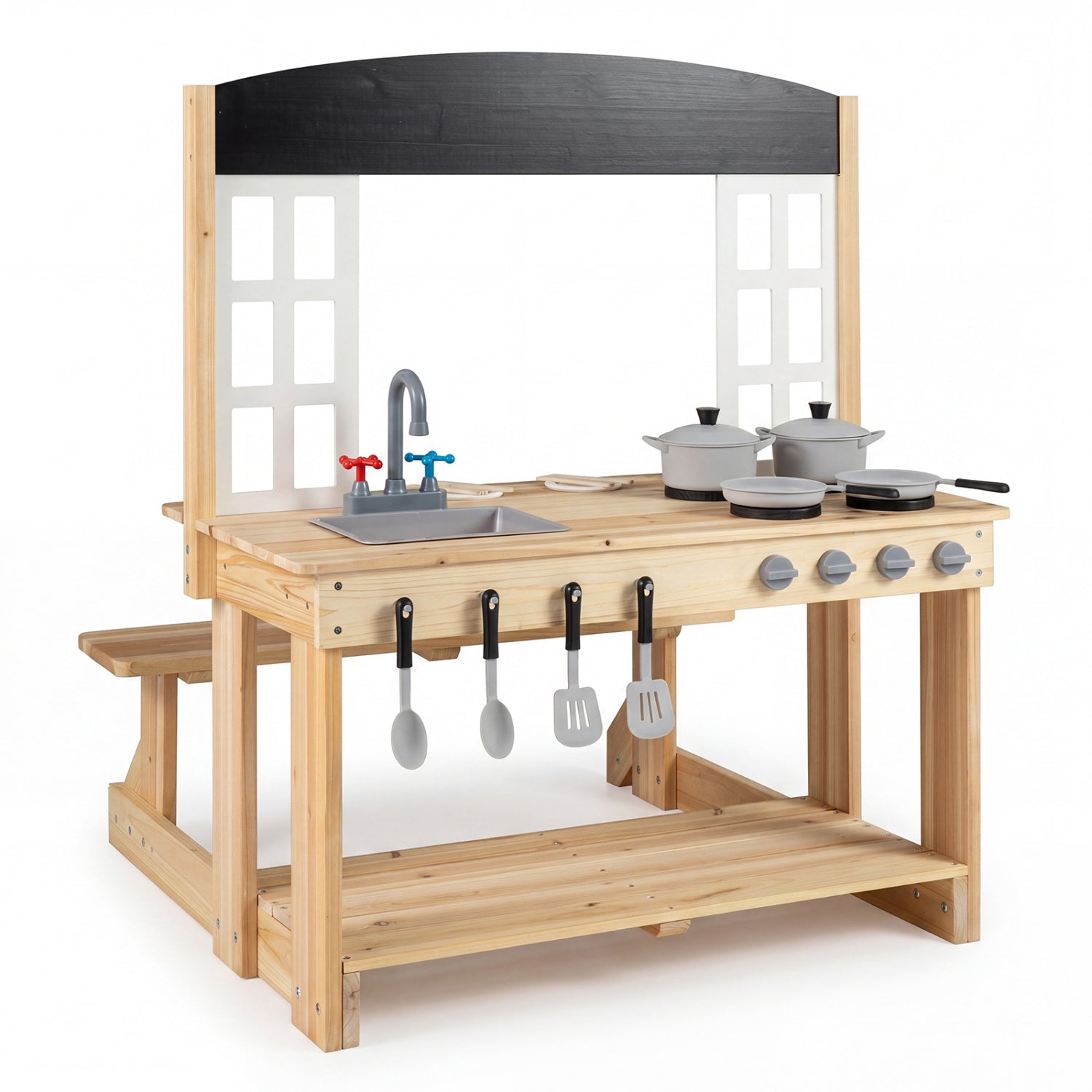 Toddler Wooden Mud Kitchen Set with Bench