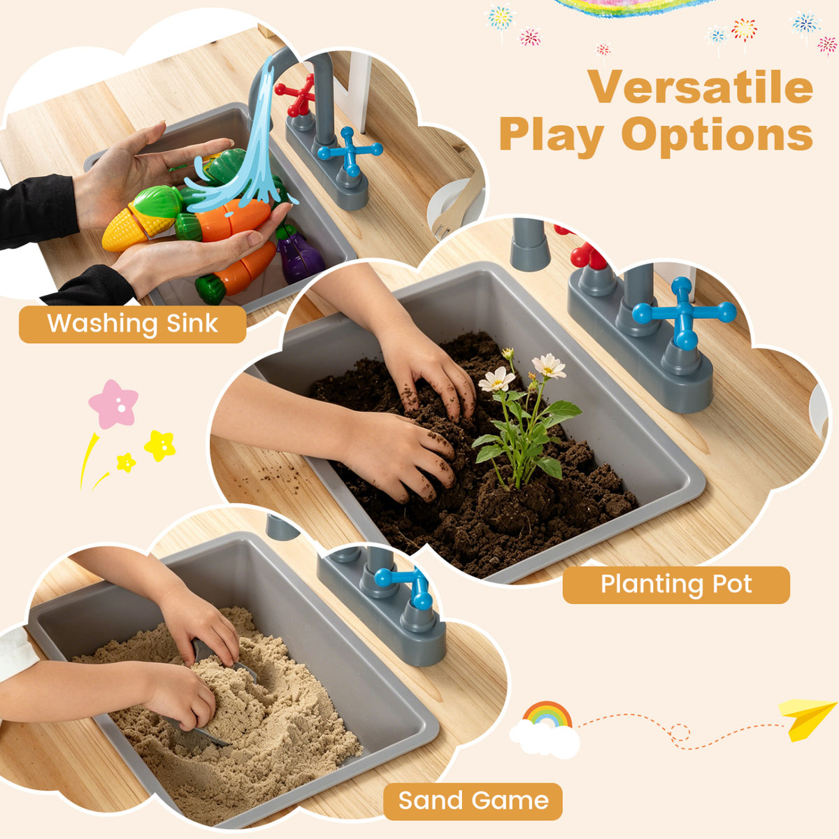 Toddler Wooden Mud Kitchen Set with Bench