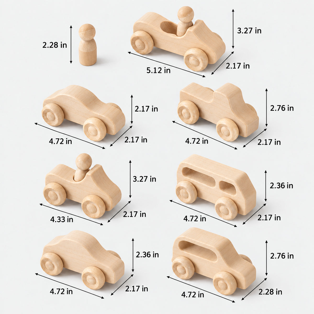 Rainbow Wooden Cars and Peg Dolls Set