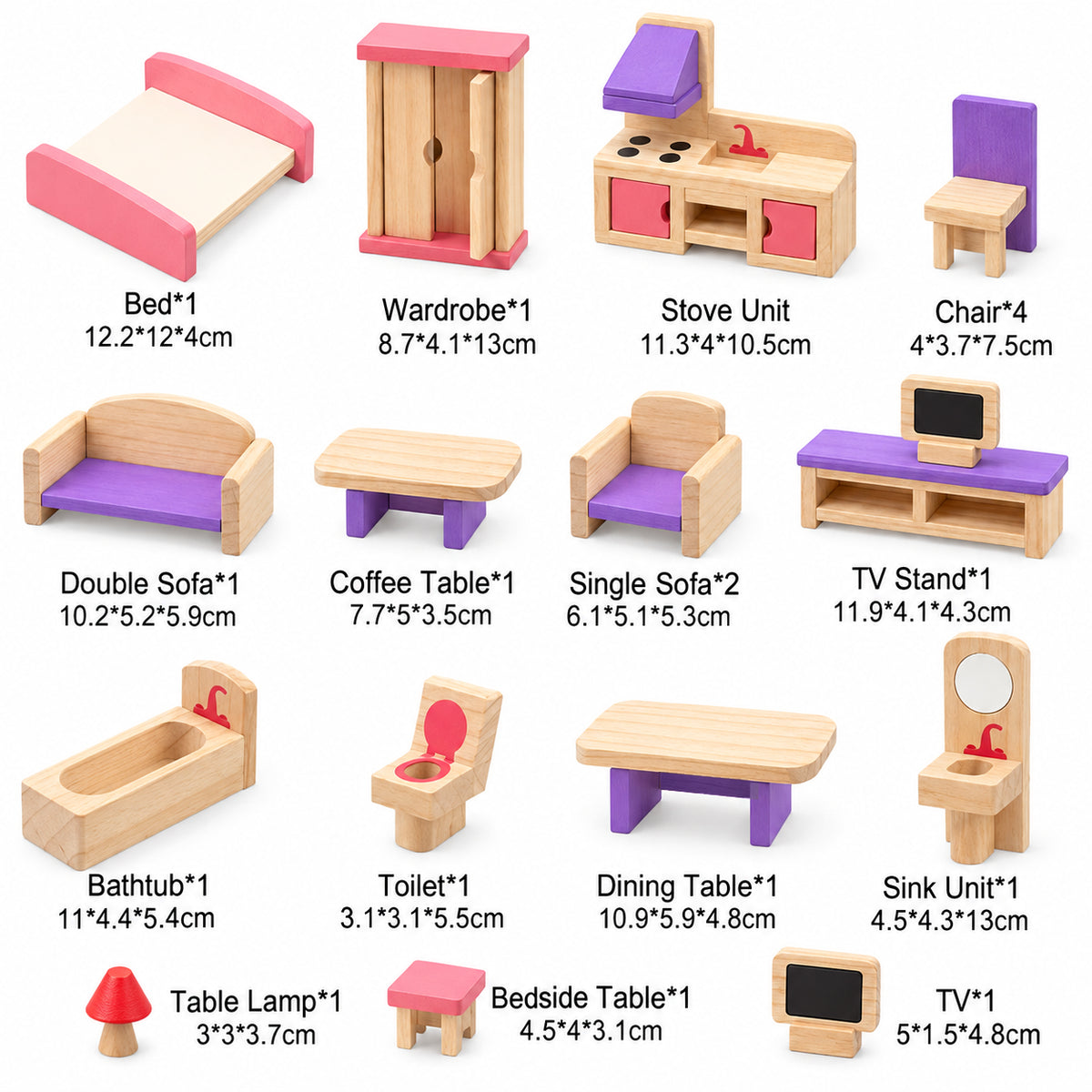 Colorful Mini Wooden Dollhouse Furniture Set