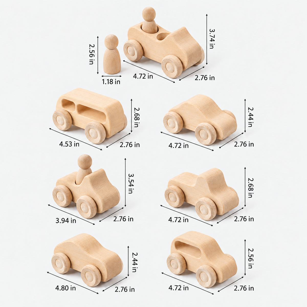 Rainbow Wooden Cars and Peg Dolls Set