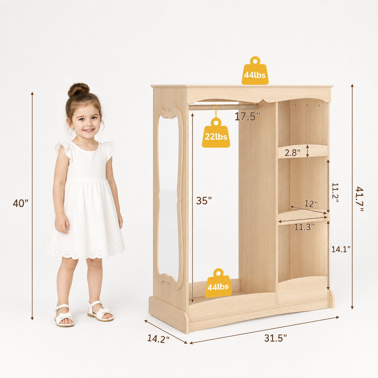 Kids Wooden Dress Up Storage Wardrobe