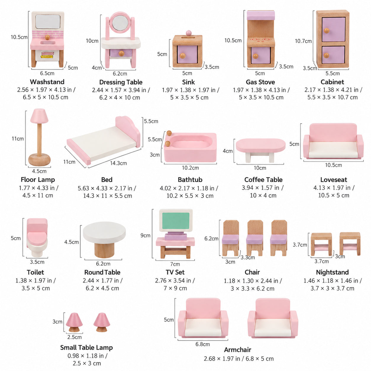 Wooden Dollhouse Miniature Furniture Set