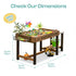  Elevated wooden sandbox dimensions infographic showing 50.8 x 19.3 x 22.8 inch size with sand tray, side wire basket, green bucket and toy accessories