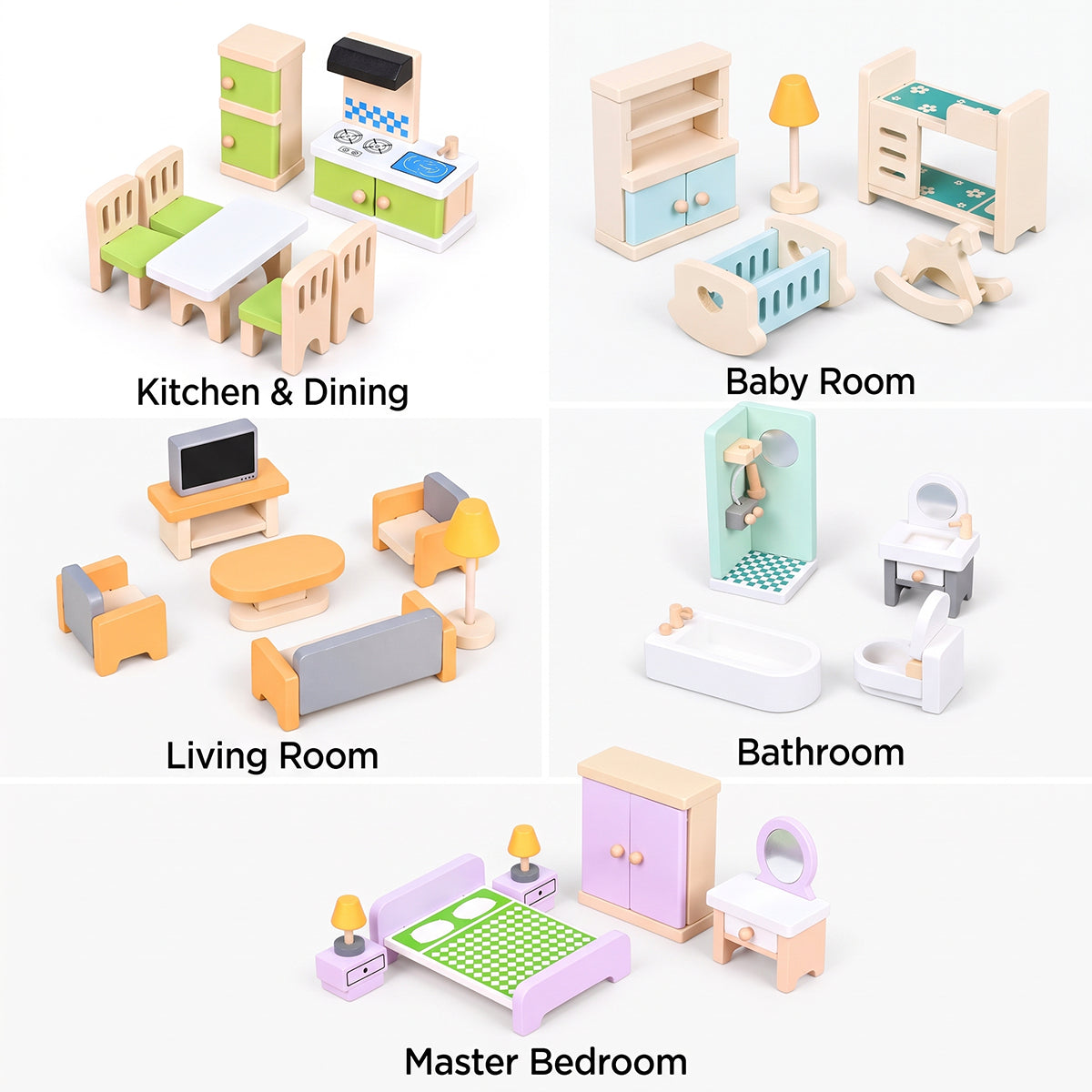 Wooden Dollhouse Furniture Set