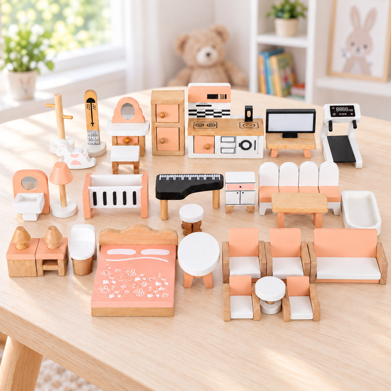 Wooden Dollhouse Miniature Furniture Set
