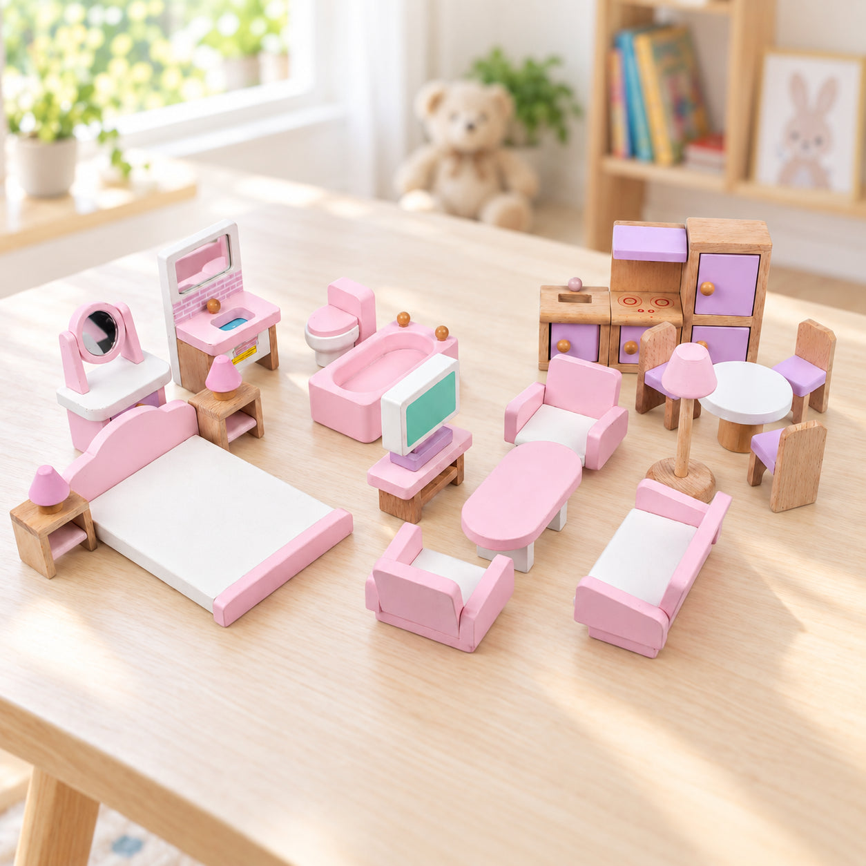 Wooden Dollhouse Miniature Furniture Set