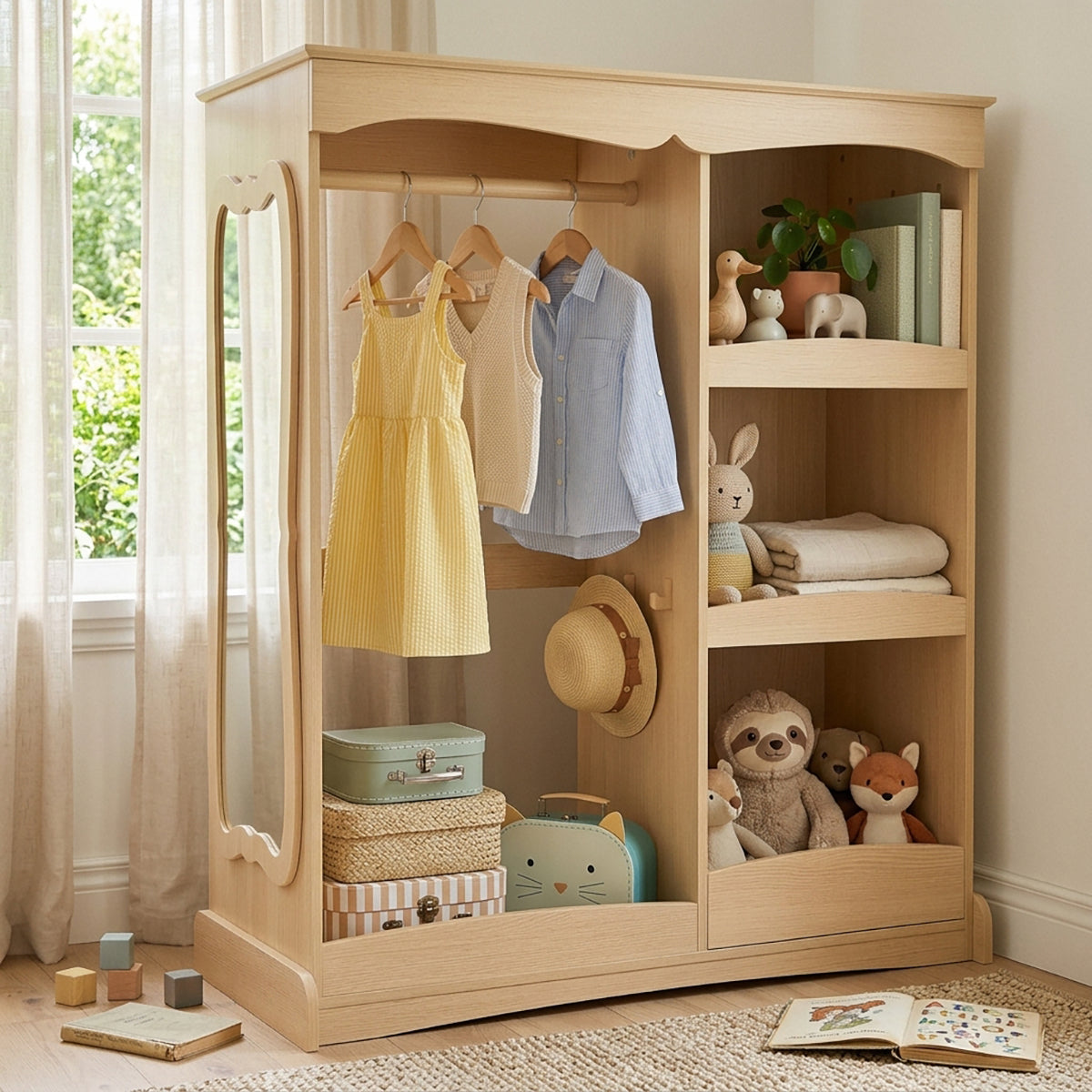 Kids Wooden Dress Up Storage Wardrobe