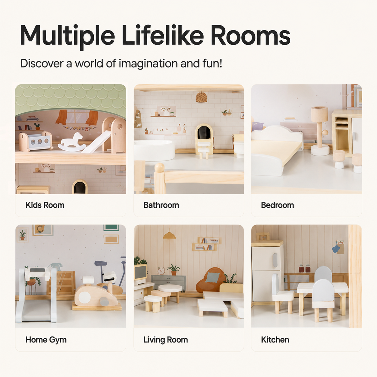 Large Wooden Dollhouse with 33-Piece Furniture Set