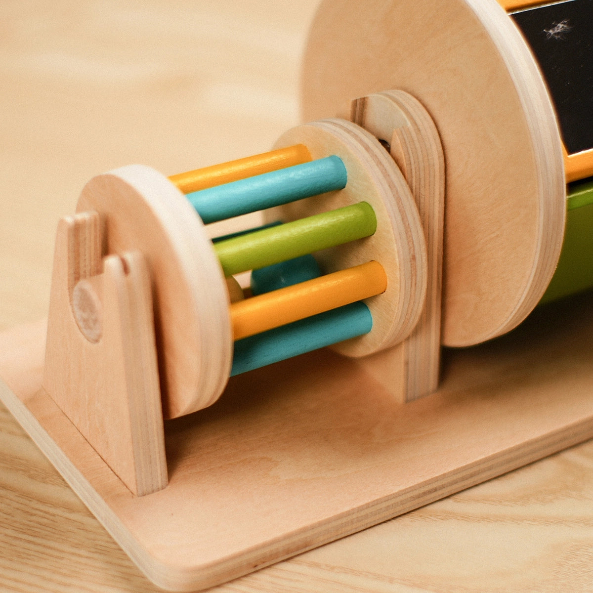 hicooo baby sensory wooden roller toy - caregiver and infant exploring together on play mat