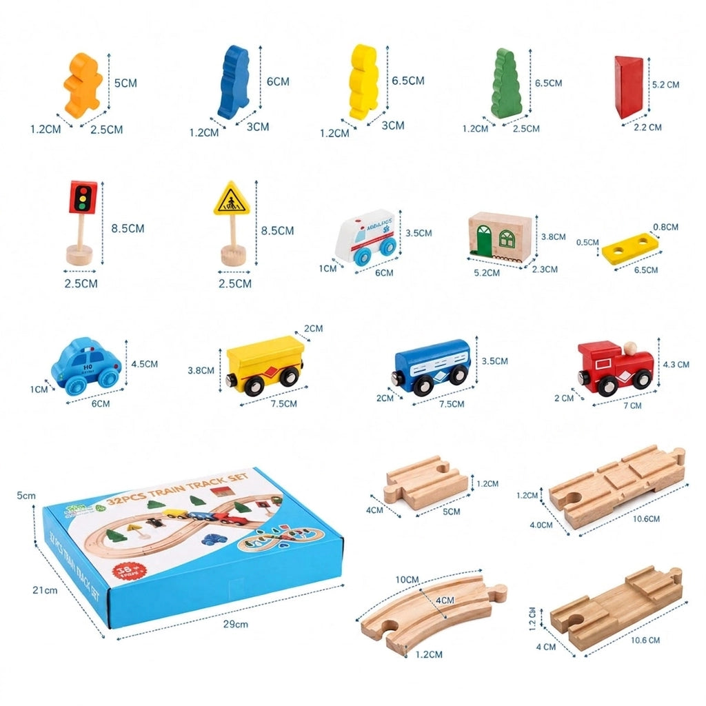 Hicooo wooden train track set size and dimension reference chart for kids aged 3 and up
